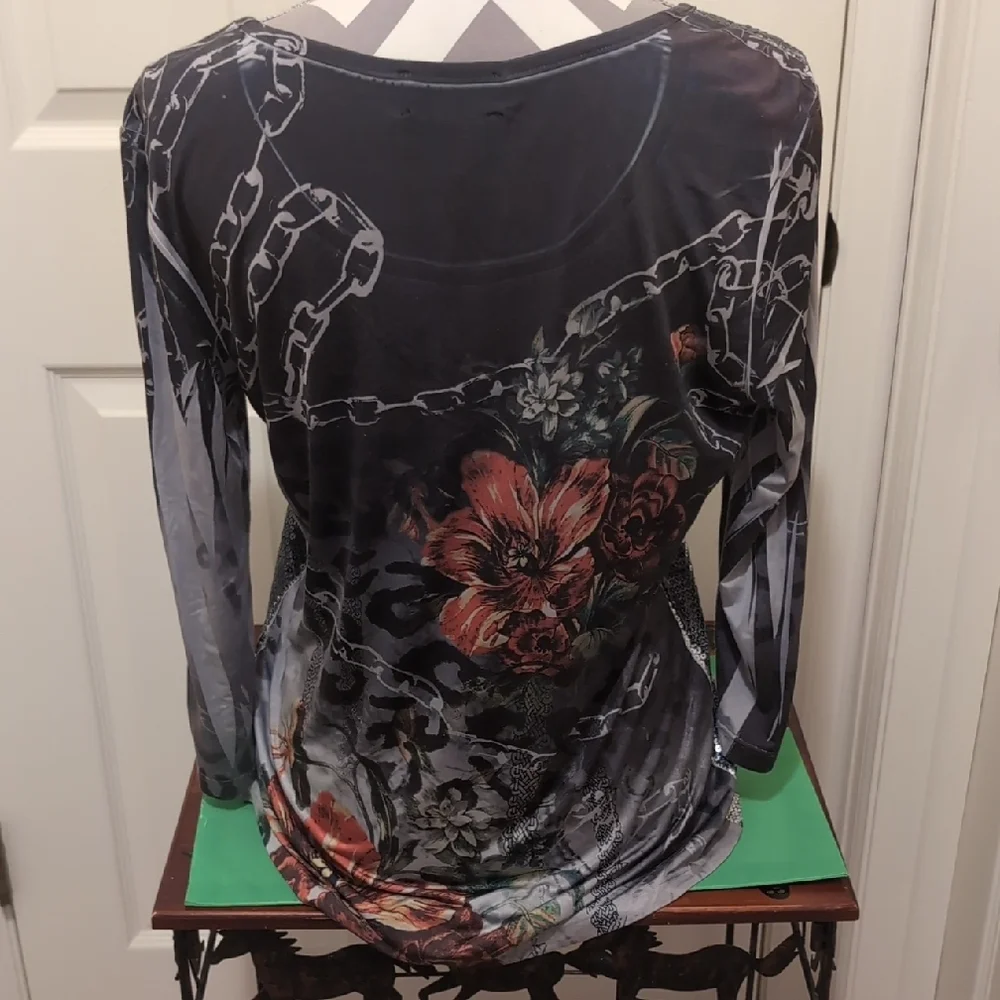 Investments Orange Sequin 3/4 Sleeve Blouse - Picture 6 of 8